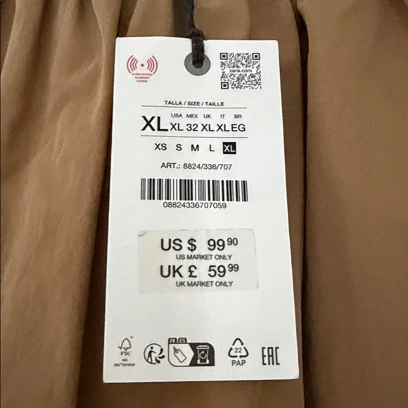 NWT ZARA ZW Collection Cape Midi Skirt Size XL Beige, khaki, taupe - Picture 11 of 13